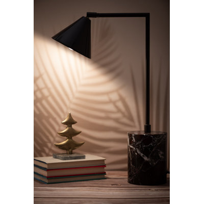 Lampe de bureau avec abat-jour en métal et base en trevertine