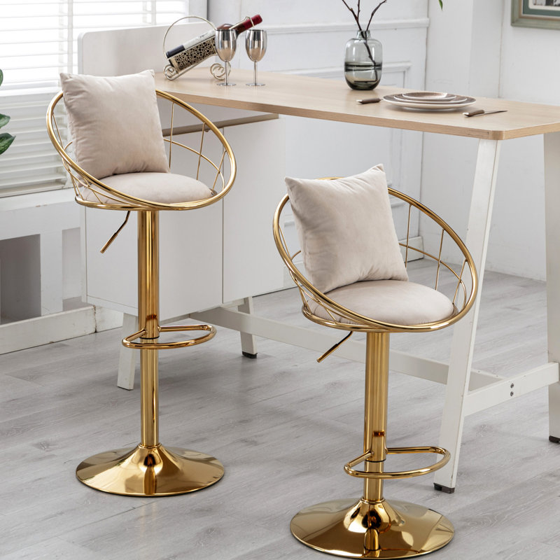 De 2 tabourets de bar en velours, pivotant à 360 degrés, hauteur réglable, pour la salle à manger et le bar, chaises élégantes avec coussin