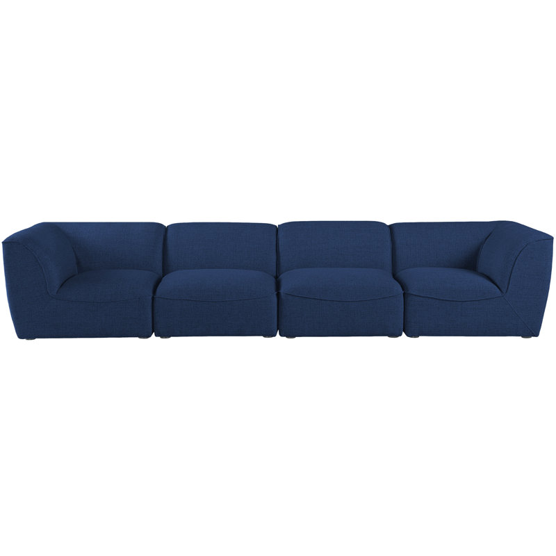 Arens Upholstered 142'' Sofa, Navy Linen Textured Fabric