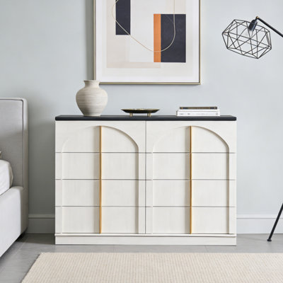 Commode moderne 8 tiroirs, commode de chambre à coucher avec panneau arqué