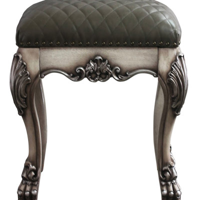 Tabouret de coiffeuse gris avec accents blanc os rétro, pour une ambiance de chambre à coucher confortable