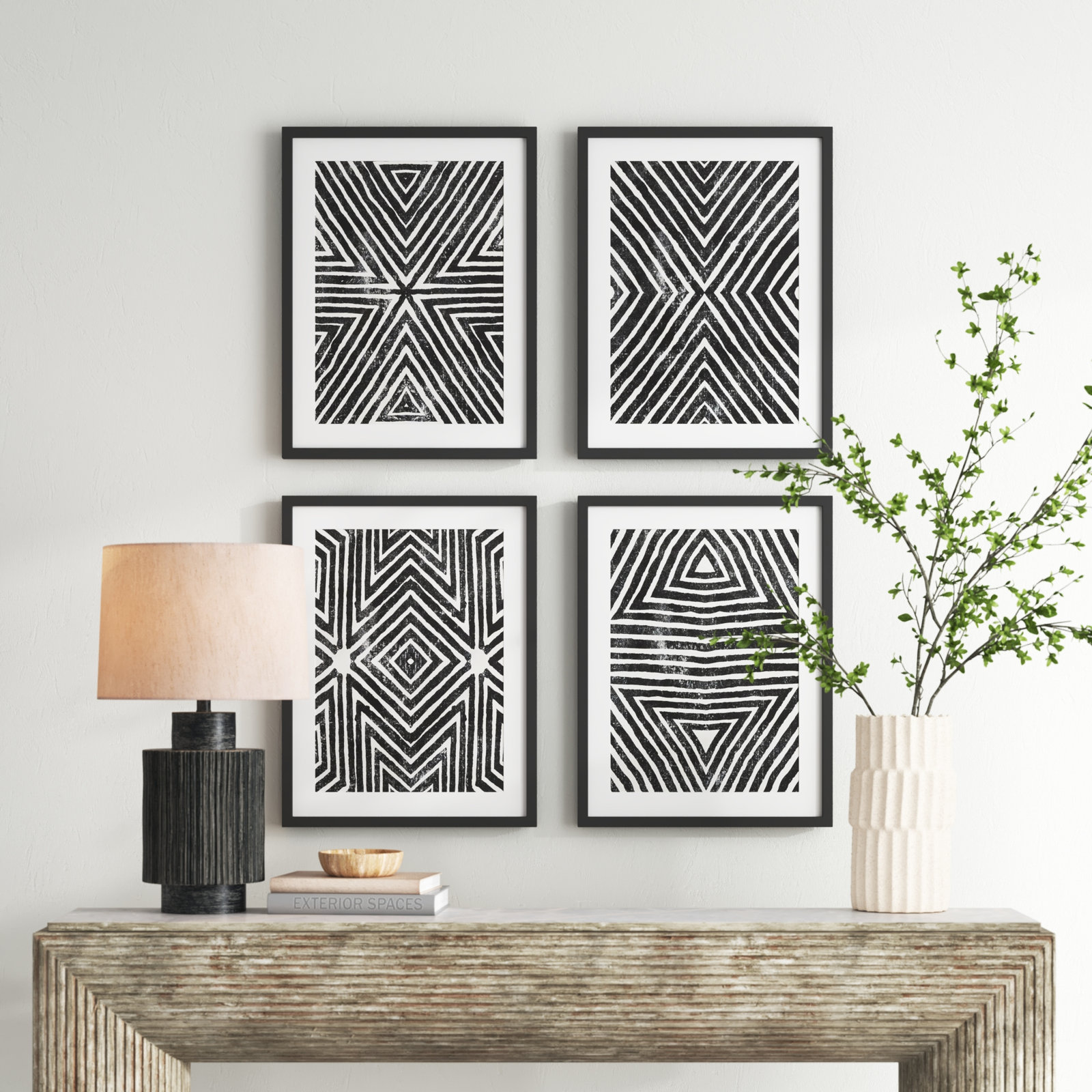 Achromatic Geometric 4-Piece Print Set