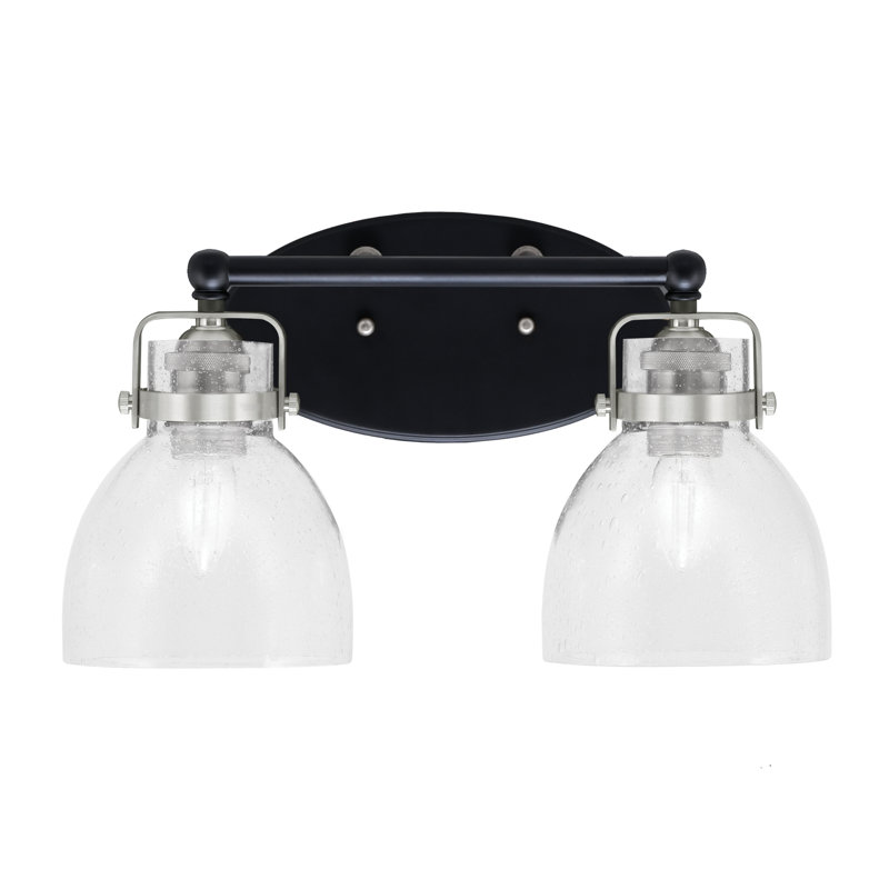 Easton 2 Light Bath Bar With 6" Clear Bubble Glass, Matte Black/Brushed Nickel