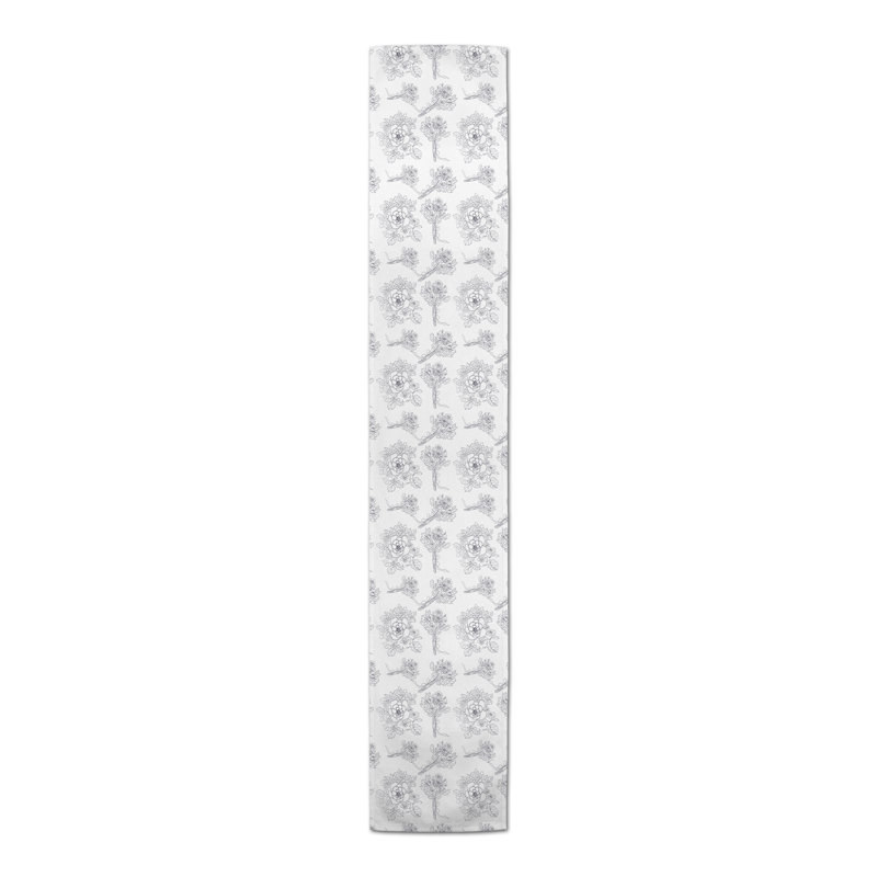 Floral Table Runner, 90" x 16", Dark Gray
