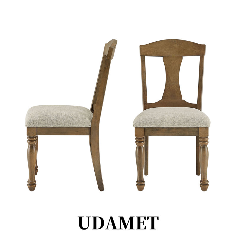Mid Century Retr Dining Chairs Set of 2,Solid Rubber Wood Frame, Polyester Upholstery,White Oak, Natural
