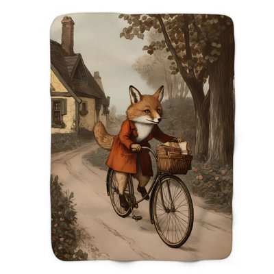 Fox In Bicycle - 1 Piece Premium Sherpa Blanket Throw Blanket