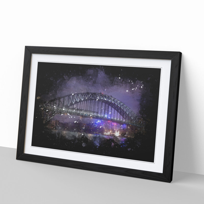 Harbour Bridge in Sydney - Picture Frame Graphic Art, 65cm H x 90cm W x 2cm D, Black Framed