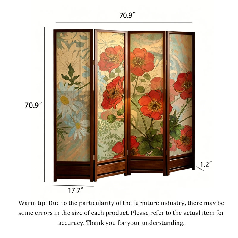Paravent de chambre à coucher Qoiqisha, 4, 70.9" H x 70.9" W x 1.2" D