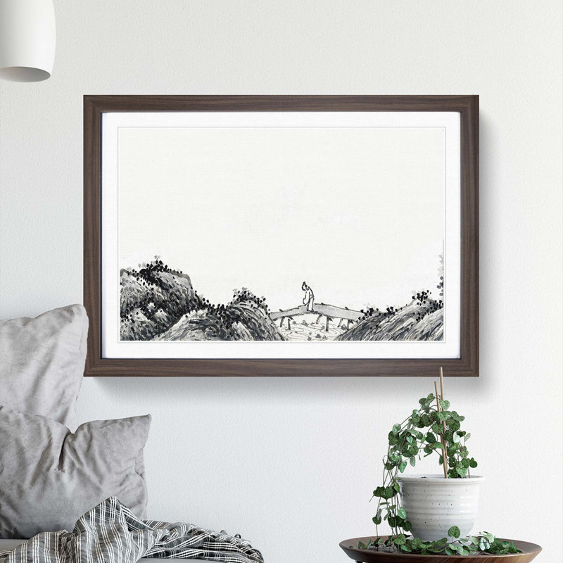 Landscape Vol.11 by Shen Zhou - Picture Frame Drawing Print, Walnut Framed, 48cm H x 65cm W x 2cm D