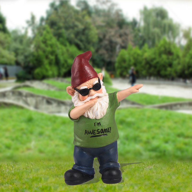  Iconic Dancing Dabbing Gnome Garden Statue, Green/Blue