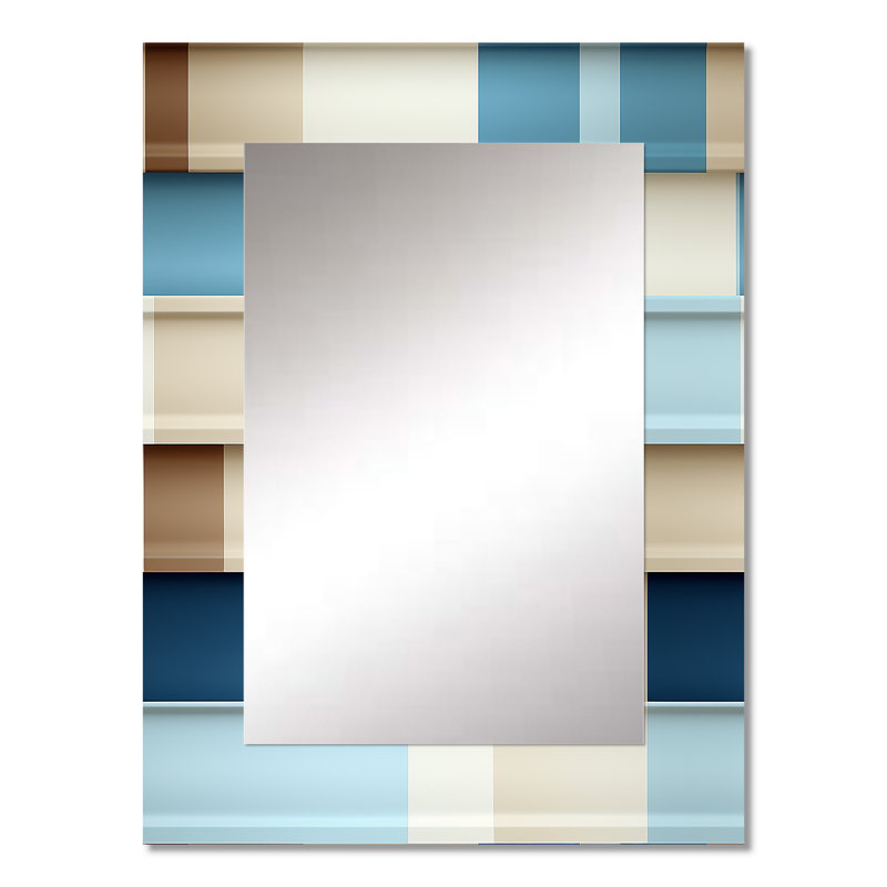 Motif rayé blanc et bleu côtier - miroir rayé, miroir mural décoratif moderne, impression d'art en métal, 32 po x 24 po