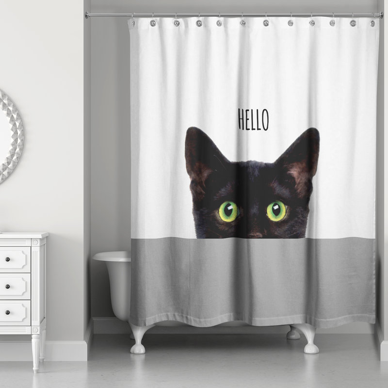 Rideau de douche simple Cats Collection, Blanc / Gris