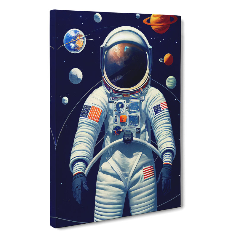 Astronaut With The Planets - Wrapped Canvas, 60cm H x 40cm W x 3cm D