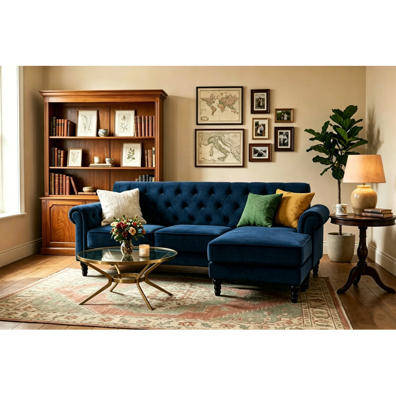 Petoskey 3 Seater Velvet Sofa & Chaise, Blue