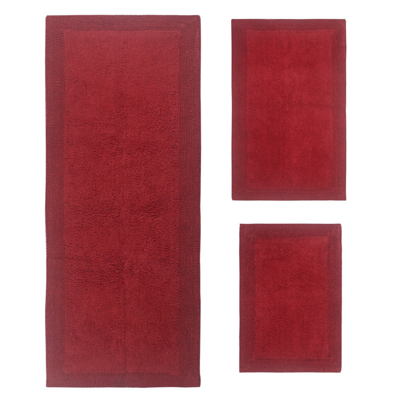 Tapis pour salle de bain réversible 100% coton bruxellois (ensemble de 3), Rouge