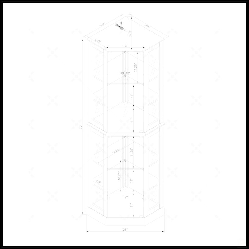Vitrine de coin à 6 tablettes avec lumières, Cerisier