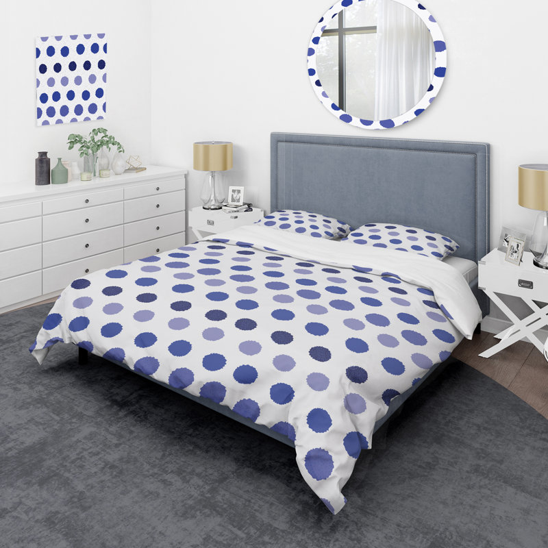 Blue Circle Dots - Abstract Duvet Cover Set - Microfiber Polyester