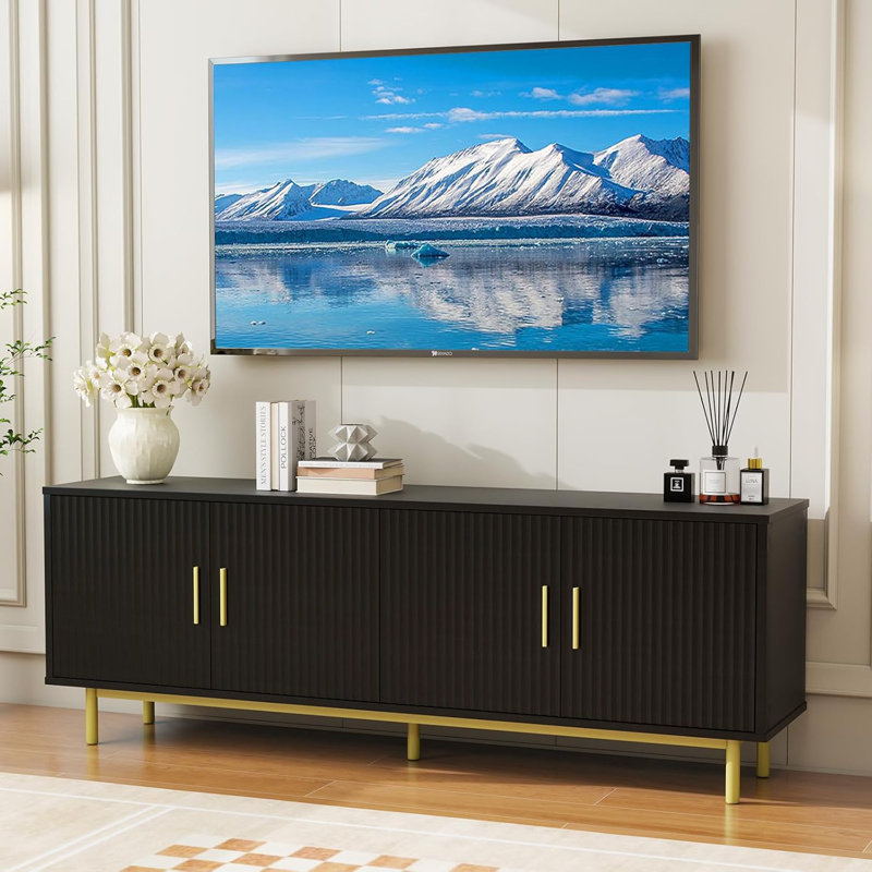 70" Fluted TV Stand - Modern TV Console With Adjustable Shelves & Storage Cabinet For Living Room & Bedroom, Fits 80" Tvs