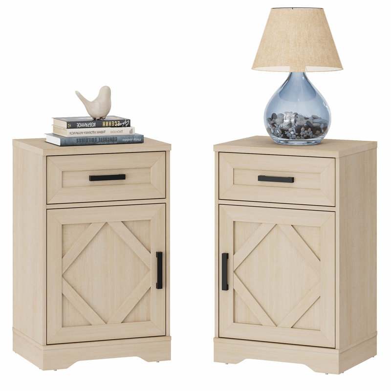Laziza 32-inch Tall Nightstand with Adjustable Shelf and Drawer (Set of 2), Pale Oak, Set of 2