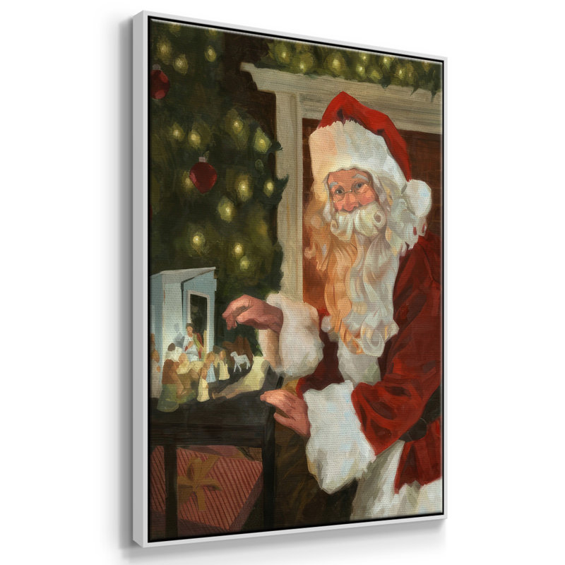 Saint Nick et la Nativité, reproduction d'art sur toile, H 41 po x l 27 po x P 1,5 po, Cadre flottant blanc