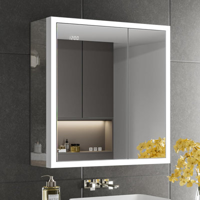 Armoire à pharmacie encastrée ou en saillie Ciyanna, 76 cm (L) x 81 cm (H), avec éclairage DEL, 3 étagères réglables, système antibuée, prises électriques et ports USB