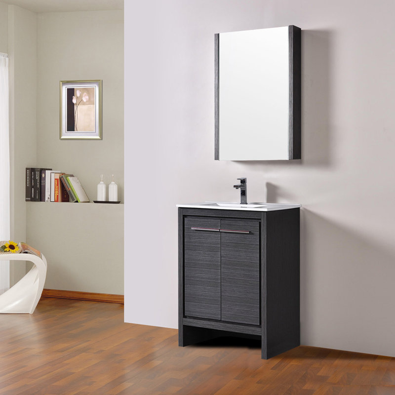 Artemis 24.5'' Single Bathroom Vanity with Ceramic Top, Silver Gray