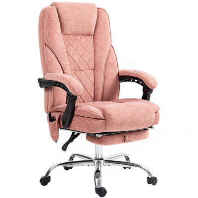 Chaise de bureau de massage inclinable chauffante avec hauteur réglable et repose-pieds, rose