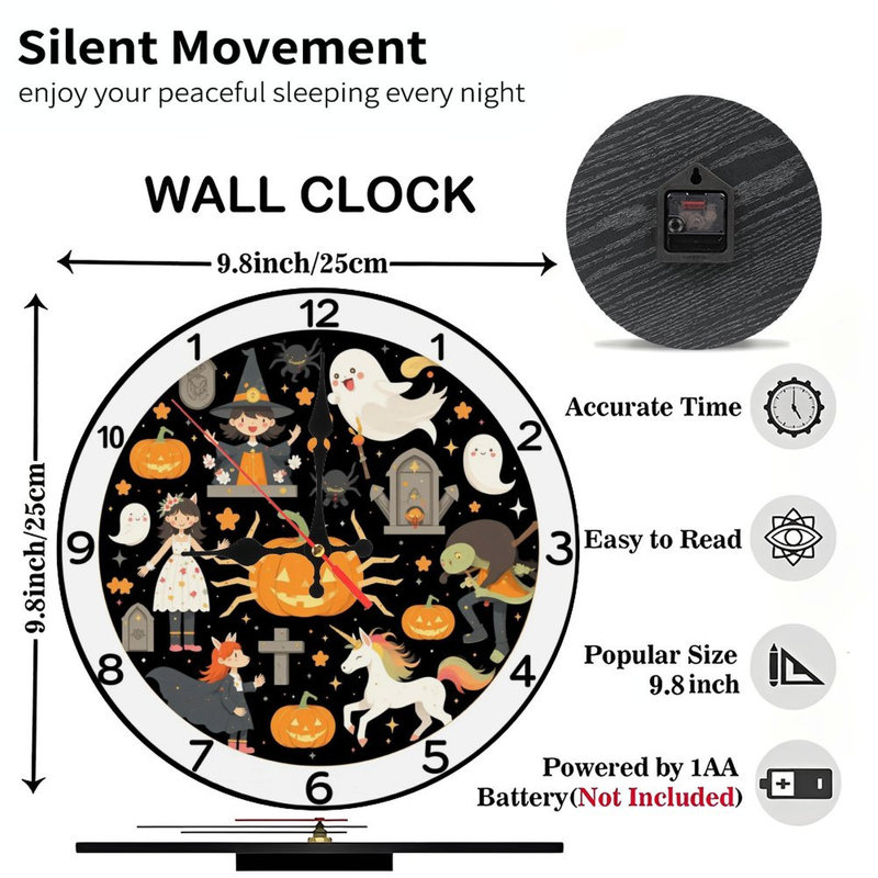 Horloge d'Halloween, personnages mignons, citrouilles