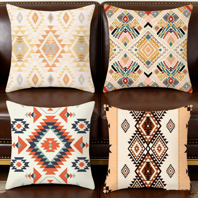 4PCS Set Bohemian Moroccan Style Decorative Pillow Covers Thickened 18x18 Inch (45x45cm) Machine Washable Cushion Cases