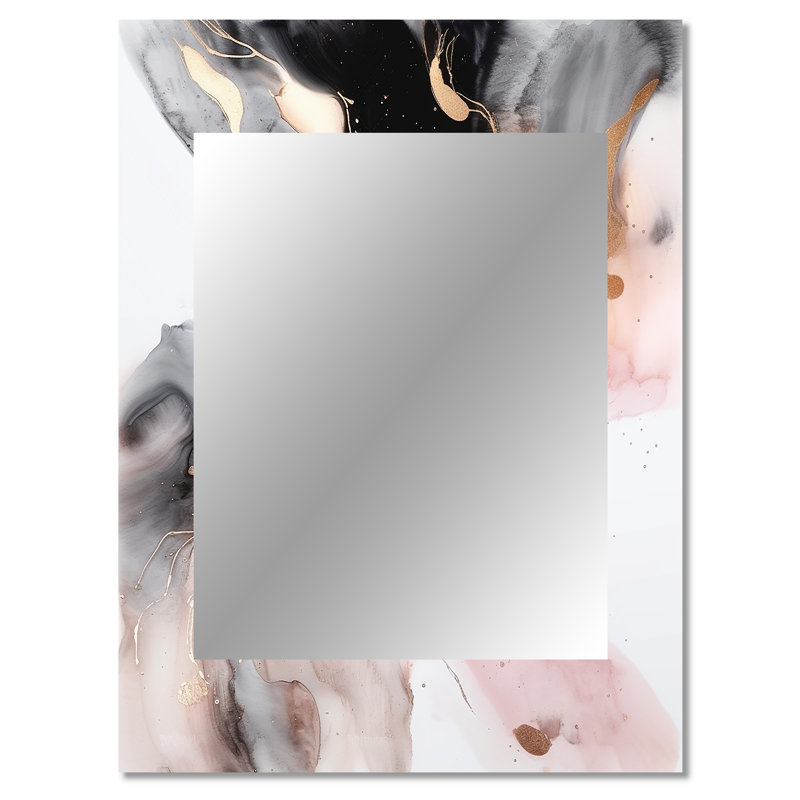 Pink Black Textured Splash Marble I - Marble Unique Wall Mirror, Pink Mirror, Printed Metal Art, 40" x 30"