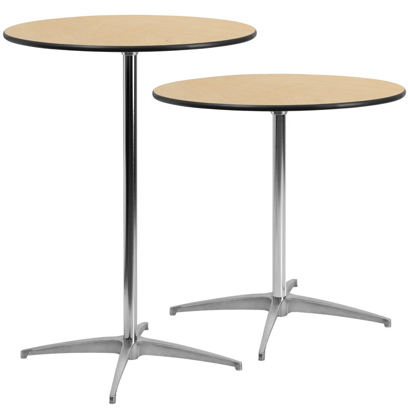 Marrel Round Wood Cocktail Table with Columns, 42" H x 30" L x 30" W, Chrome, Oak