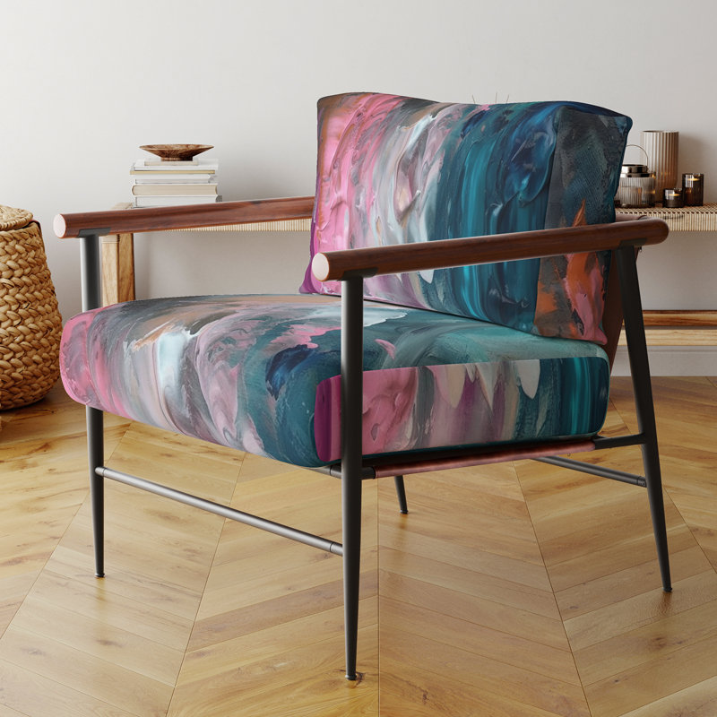 Chaise d'appoint rembourrée abstraite moderne bleu et rose, Noir