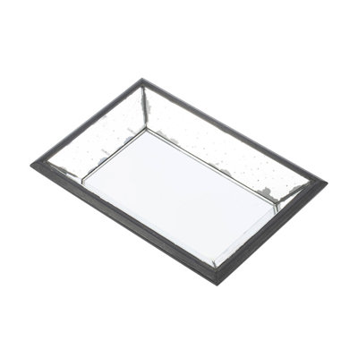 Waverly Mirrored Rectangle Tray, Medium, Silver MDF with Etched Motifs