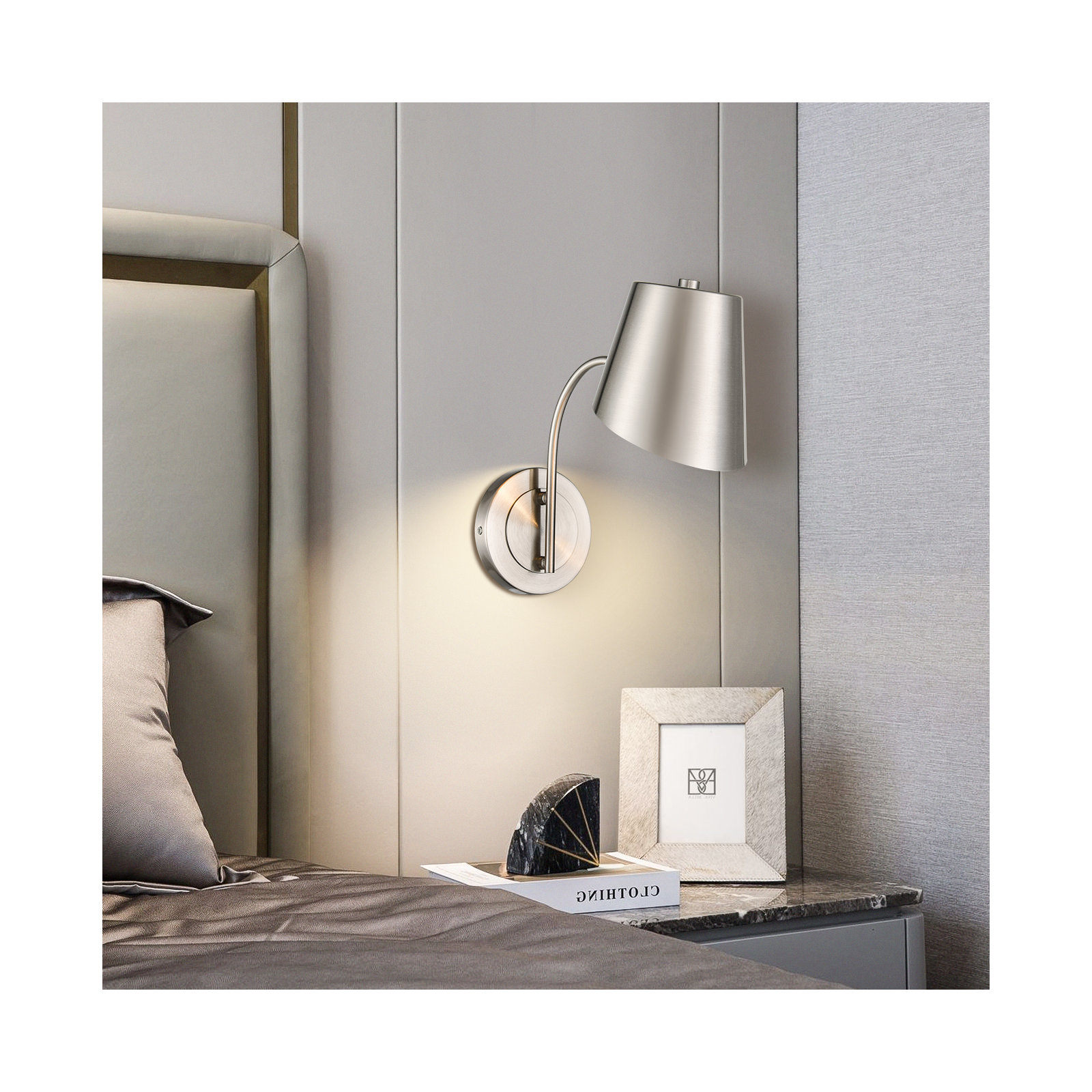 Hiltonia Single Light Iron Dimmable Armed Sconce, Brushed Nickel