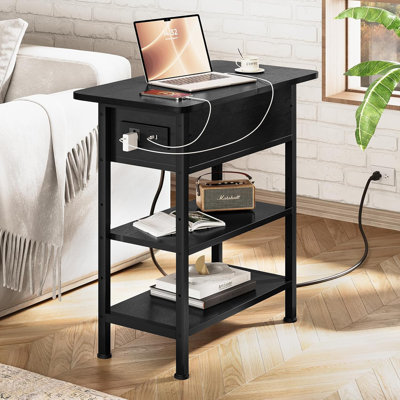 Flip Top Side Table With Charging Station, 3-Tier End Table With USB Ports And AC Outlet, Multi-Functional Small Side Table With Storage For Living Ro