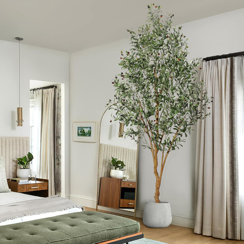 Ensemble de 2 oliviers artificiels 8 pi avec pot de paille, plante artificielle réaliste pour la décoration intérieure de bureau à domicile