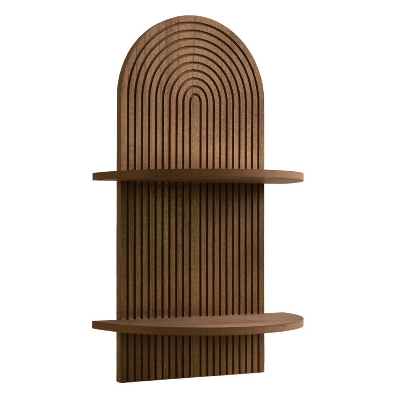  Dark Walnut Boho Arched Lunar Ledges 2-Tier Floating Wall Shelf, Brown
