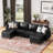 6-Piece 118.5'' Reversible Modern L-Shape Sectional Sofa With Storage Seat- Faux Leather-Black-321356830
