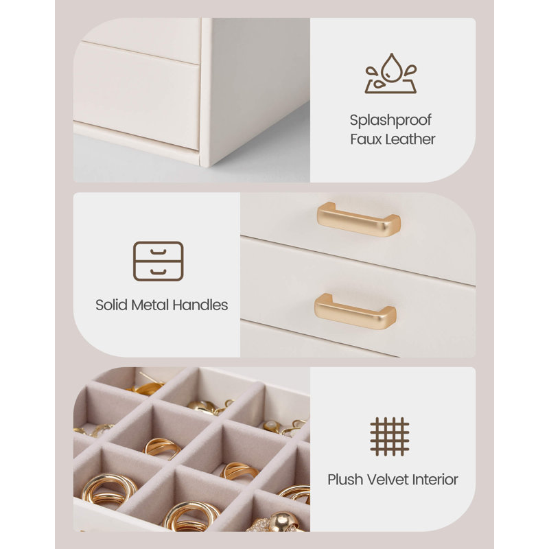 Organisateur de boucles d'oreilles, boîte à bijoux avec couvercle transparent - Beige, 8 compartiments, 8 Layer, Beige