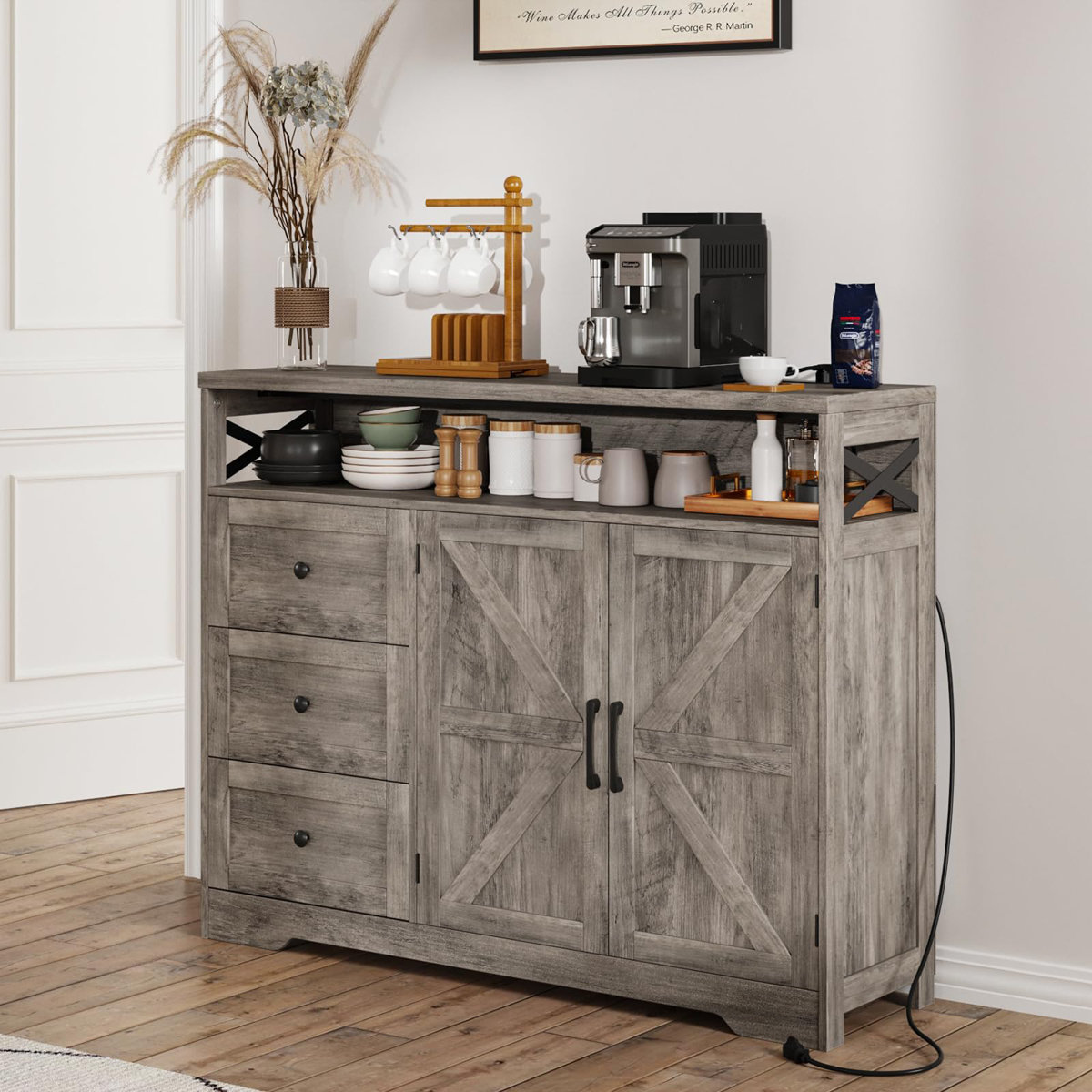 Gracie Oaks 47" Rustic Grey Farmhouse Storage Cabinet With Doors ...