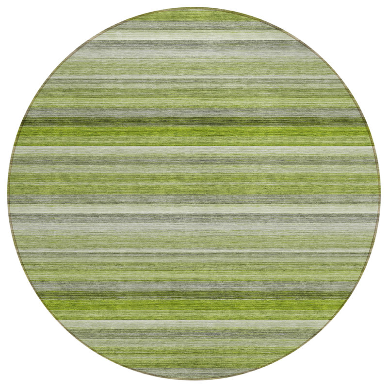 Kinslee Washable Striped Indoor / Outdoor Rug, Round 8'