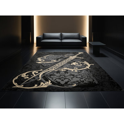 Tapis damassé classique gris délavé à la machine Justin Excalibur