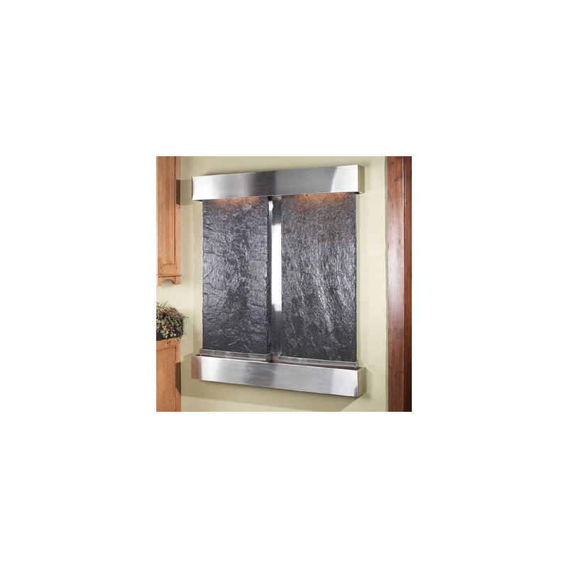 Cottonwood Falls Fountain with Light, Stainless Steel, Green Slate, Rounded