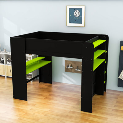 Lit superposé double en bois avec bureau, garde-robe et lumière RVB