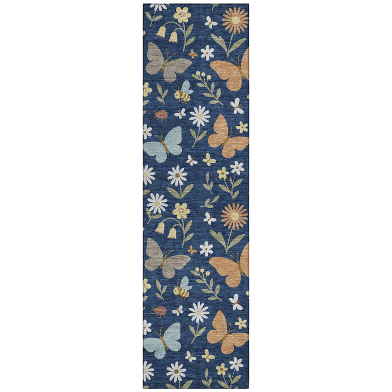 Machine Washable Indoor/Outdoor Chantille ACN2618 Kids Rug, 2'3" x 7'6" Runner, Navy