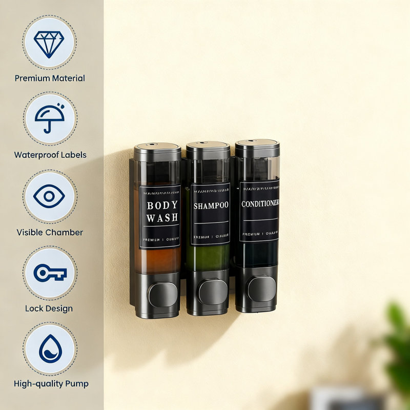 Distributeur de savon liquide mural pour cuisine et salle de bain, (doré), Gungray