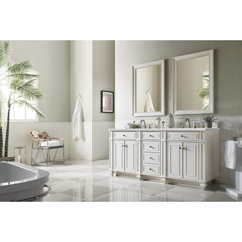 Meuble-lavabo double 72 po Bristol avec chargeur sans fil FreePower, Blanc brillant, Noctis éthéré
