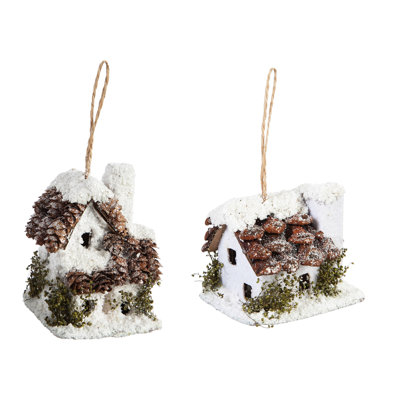 Ensemble d’ornement figurine suspendue bonhomme de neige recouverte de neige 2 pièces pinecone