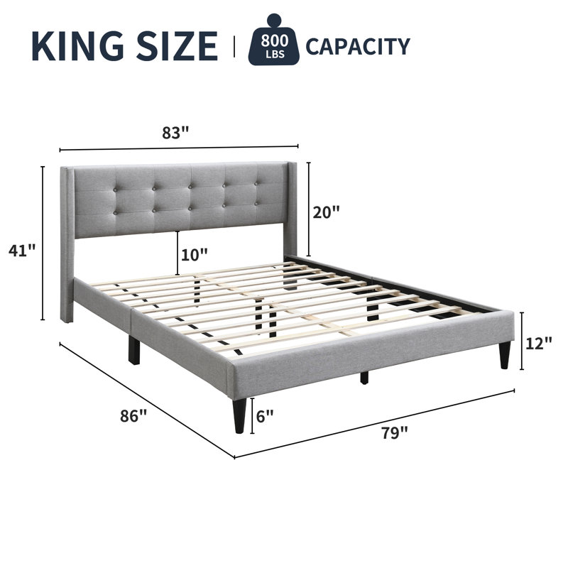Mia Button Tufted Wingback Platform Bed-ek-light Grey Linen