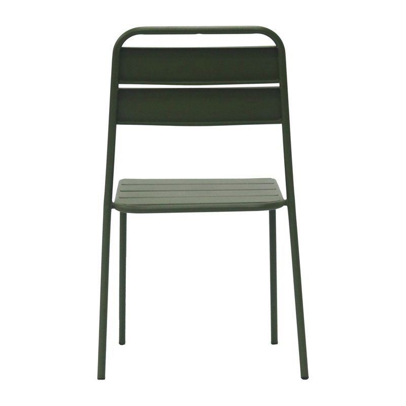 Green Powder Coated Steel Stackable Armless Dining Chairs, Set of 2